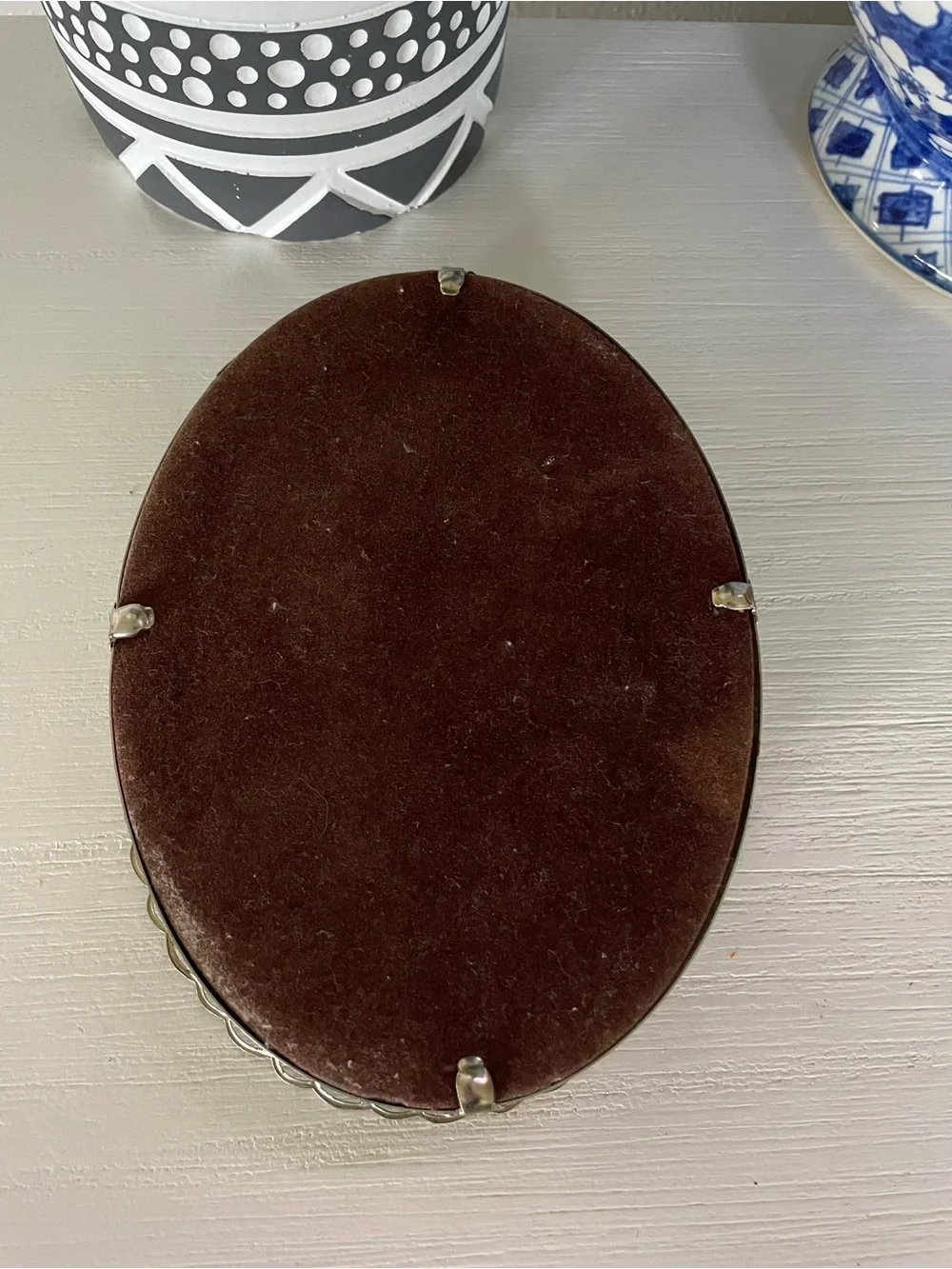Vintage Oval Hollywood Regency Gold metal mirror vanity trinket tray